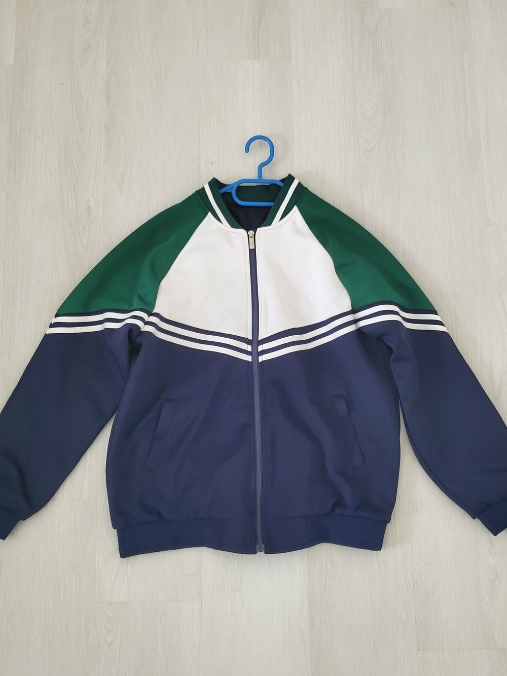 Colorblock Bomber Jacket - Navy, White & Green